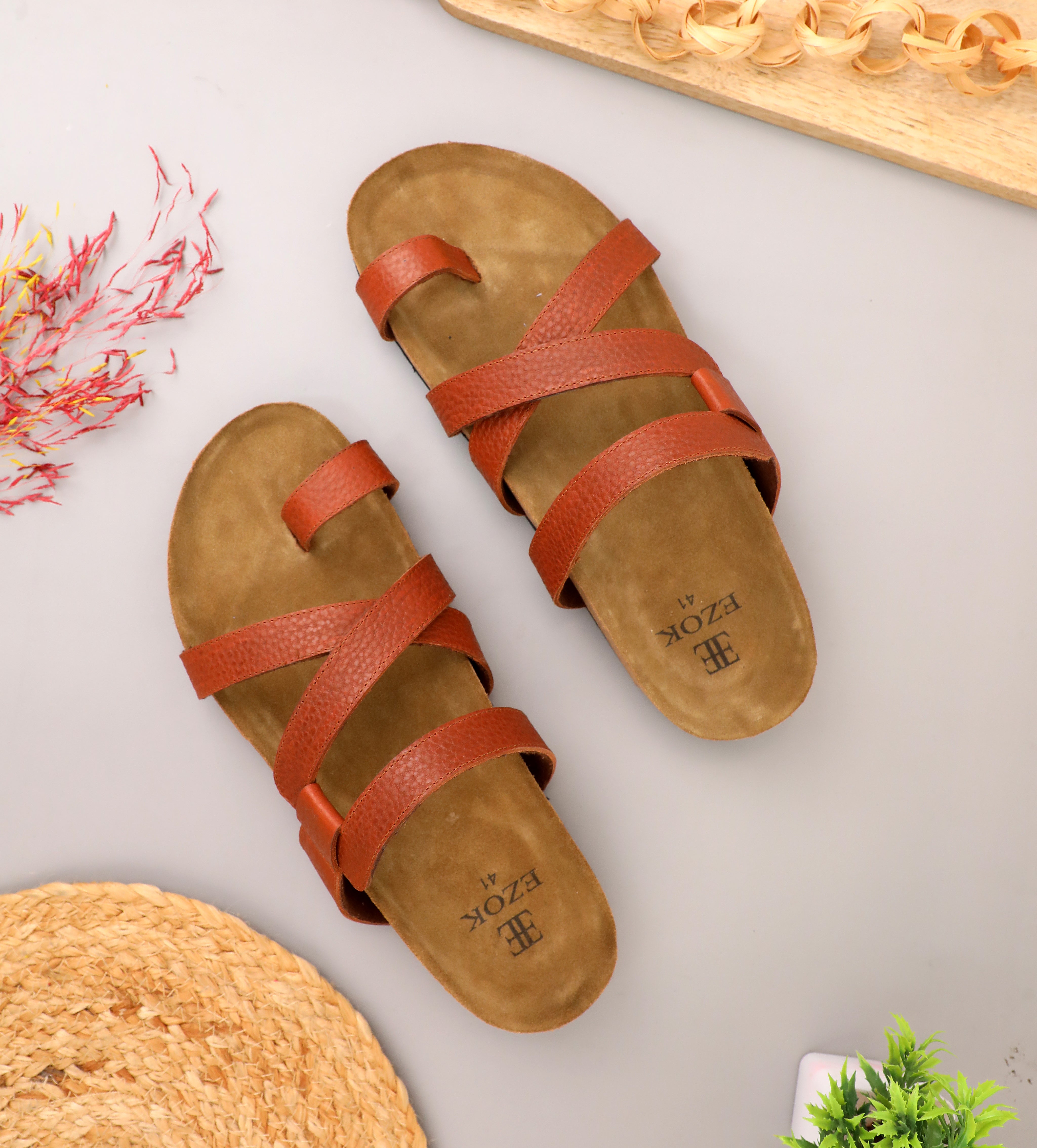 Ezok Tan Leather Sandal For Men